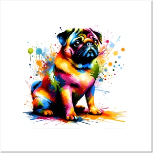 Artistic Colorful Splash Interpretation of Sitting Pug Posters and Art